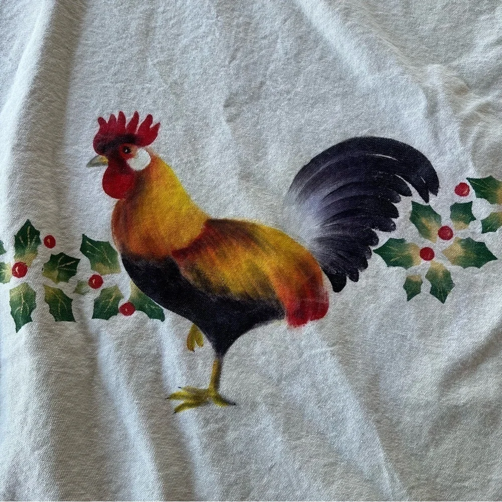 Handpainted Country Farm Christmas Tree Skirt Cow Rooster Holly Berries 54”